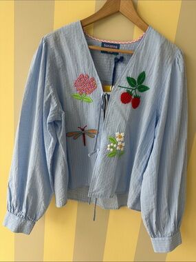 Light Blue Embroidered Cotton Blouse